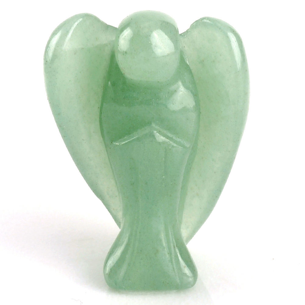 Chakra Healing Stones Crystals Angel Statue Ornament, Natural Green Adventurine, 1.5 Inches