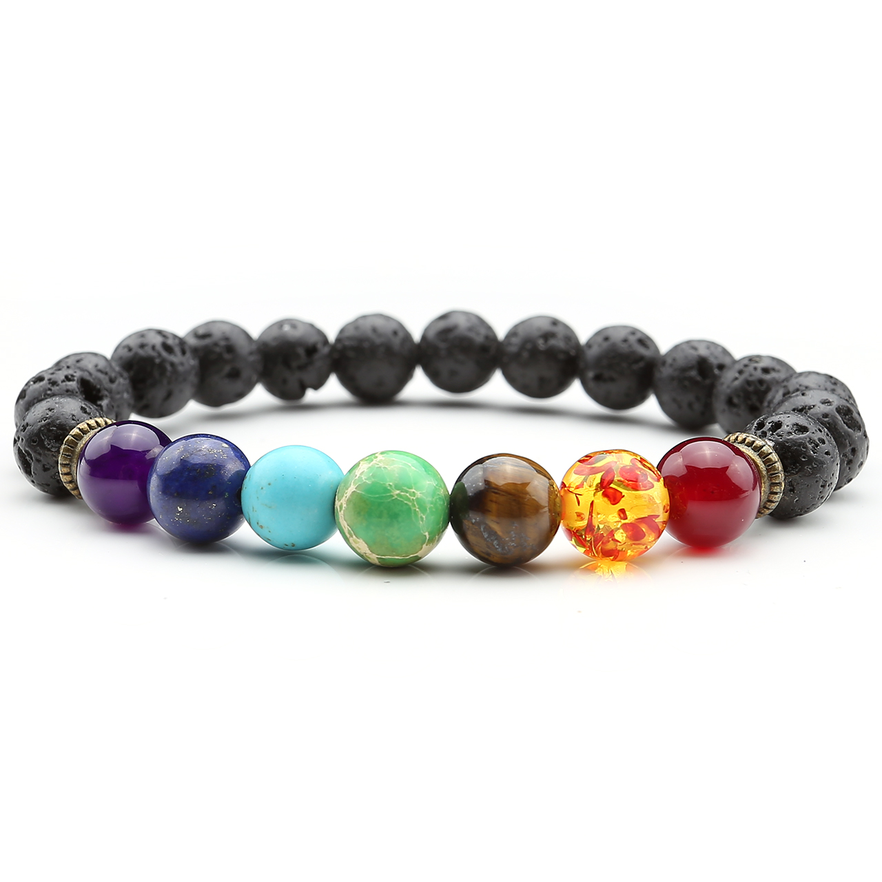 Top Plaza 7 Chakra Healing Bracelet with Real Stones, Lava Diffuser, Mala Meditation Mens Womens Religious Stretch Bracelets - Protection, Energy, Healing, Aromatherapy
