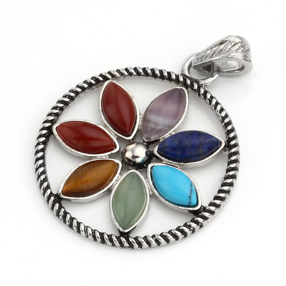 Pendant with 7 Chakra Healing Stones - Sunflower